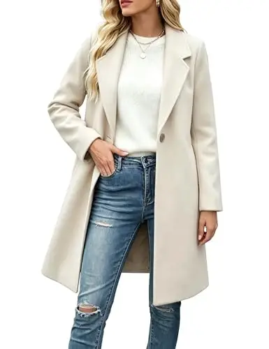 Bankeng Women Winter Wool Blend Camel Mid-Long Coat Notch Double-Breasted Lapel Jacket Outwear - 1