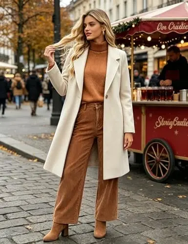 Bankeng Women Winter Wool Blend Camel Mid-Long Coat Notch Double-Breasted Lapel Jacket Outwear - 3