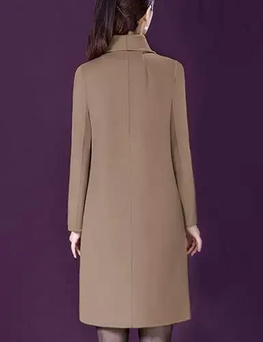 Bankeng Women Winter Wool Blend Camel Oʻrta uzunlikdagi palto Notch ikki tomonlama koʻkrakli Lapel kurtka tashqi kiyim - 3