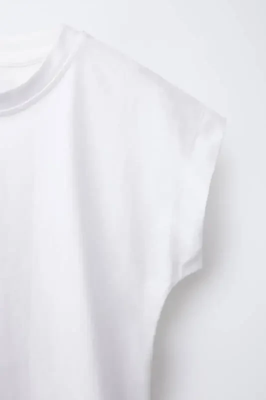 DÜZ RENKLİ PİLİLİ T-SHIRT-Beyaz - 4