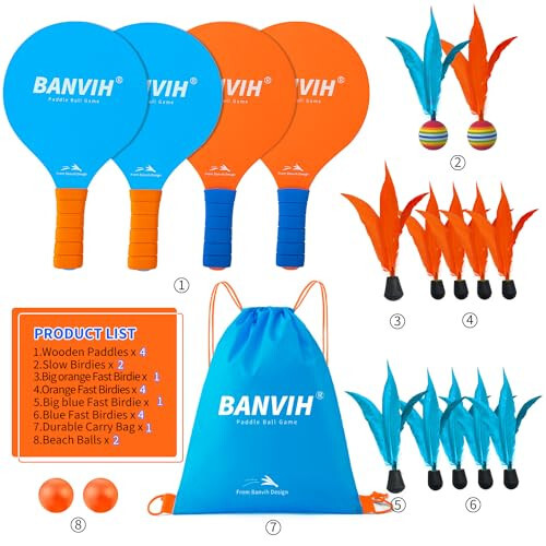 Banvih Badminton to'plami 4 raketka, Paddle Ball ochiq havoda o'yinlari sport o'yinchoqlari, plyaj, hovli, maysazor, lager o'yinlari zaruriy buyumlari, bolalar, o'spirinlar, kattalar va oila uchun - 2