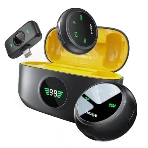 Banxye 2 Pack Wireless Lavalier Lapel Microphone for iPhone 14/13/12/11/XR/XS/8 Series Phone Noise Canceling Lav Mic Clip On Microphones Recording Vlogging, Lightning - BANXYE