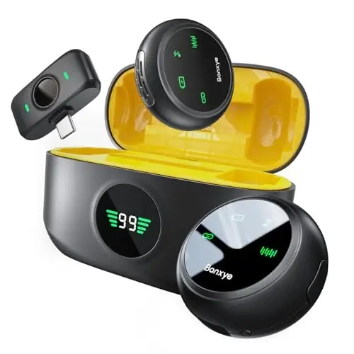 Banxye Wireless Lavalier Microphone for Type-C iPhone 15-16 iPad Andriod Series with Charging Case, AI Noise Cancellation Reverberation Lapel Mic for Video Recording YouTube Interview Live Streaming - 1