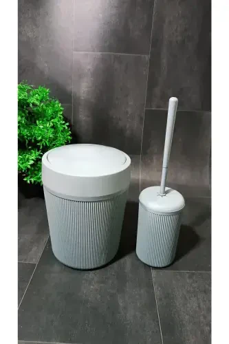 Banyo axlat qutisi hojatxona dush cho'tkasi 2 qismli akril to'plami kulrang-kulrang - 2