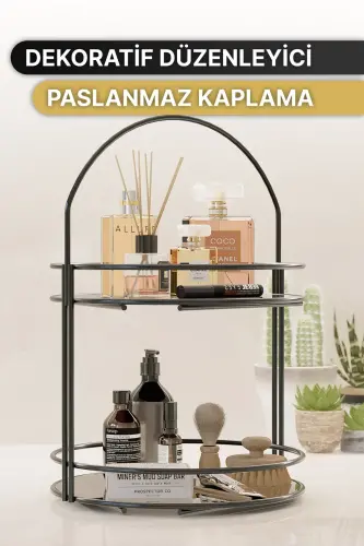 Banyo Düzenleyici 2 Katlı 40CM Siyah Lüks Düzenleyici Organizer Banyo Rafı Şampuanlık Dekoratif - siyah - 4