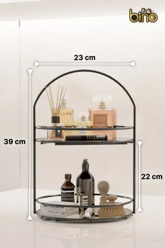Banyo Düzenleyici 2 Katlı 40CM Siyah Lüks Düzenleyici Organizer Banyo Rafı Şampuanlık Dekoratif - siyah - 6