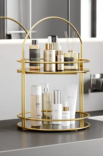 Banyo Düzenleyici Organizer Takı Kozmetik Havlu Rafı Standı 2 Katlı 40cm - 1