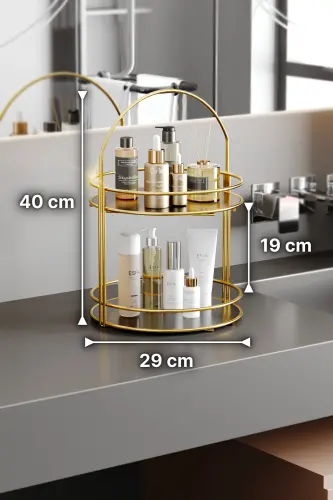 Banyo Düzenleyici Organizer Takı Kozmetik Havlu Rafı Standı 2 Katlı 40cm - 5