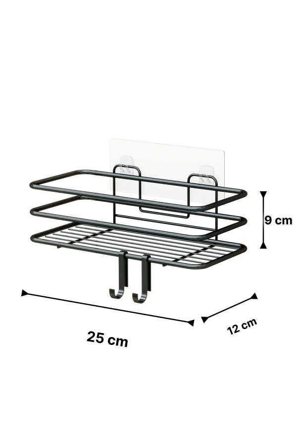Banyo Düzenleyici Şampuanlık Sabunluk 1 ADET Lüks Metal Yapışkanlı 2 Askılı Duş Rafı Organizer - SİYAH - 7