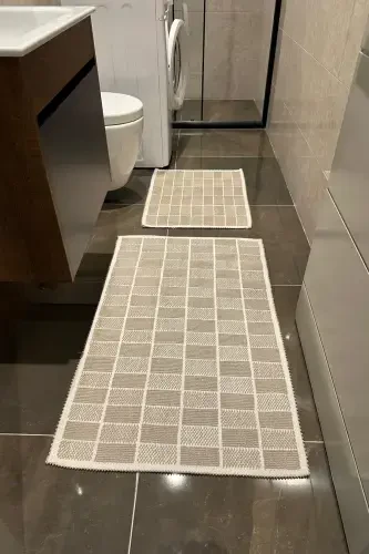 Banyo Halısı Pamuk Dokulu Su Emici Banyo Paspası Makinada Yıkanabilir Banyo Paspası-Kahve - CENTER AVM (1)