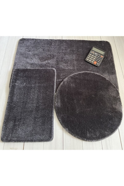 Banyo Halısı Peluş Post Halı Klozet Takımı Antrasit 60x100/60x60/40x60 Büyük - ANTRASİT - 1