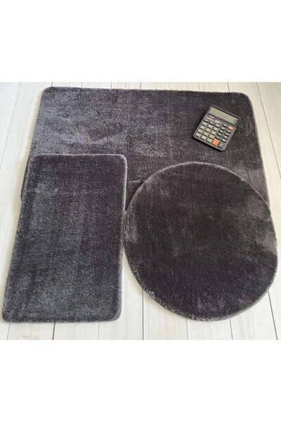 Banyo Halısı Peluş Post Halı Klozet Takımı Antrasit 60x100/60x60/40x60 Katta - Modazone