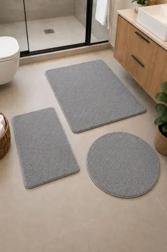 Banyo Halısı Peluş Post Halı Klozet Takımı Büyük 60x100/60x60/40x60 Gri - Grii - 1