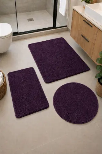 Banyo Halısı Peluş Post Halı Klozet Takımı Büyük 60x100/60x60/40x60 Mor - Mürdüm - 1
