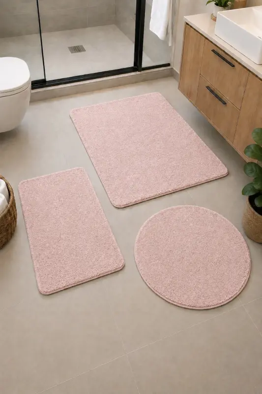 Banyo Halısı Peluş Post Halı Klozet Takımı Büyük 60x100/60x60/40x60 Pudra - Pudra - 1
