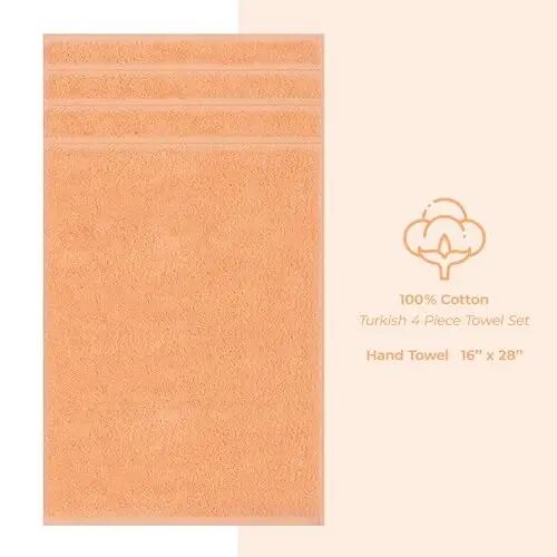 Banyo için American Soft Linen Lüks El Havluları, 600 GSM Ağır Gramaj 16x28 Boyut %100 Pamuk Türk 4 Parça El Yüz Havlusu Seti, Şeftali El Havluları - 4