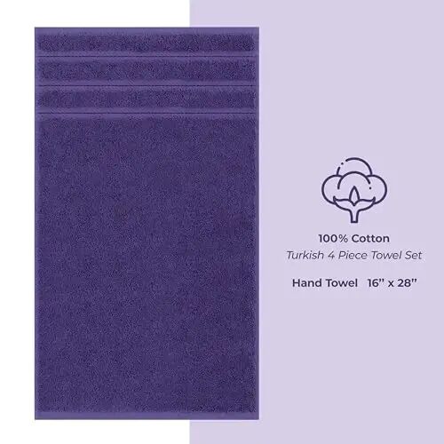 Banyo için Amerikan Soft Linen Lüks El Havluları, 600 GSM Ağır Gramaj 16x28 Ebat %100 Pamuk Türk 4 Parça El ve Yüz Havlusu Seti, Mor El Havluları - 4
