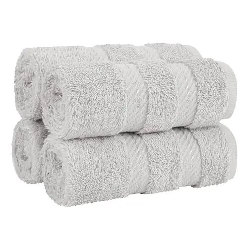 Banyo için Amerikan Soft Linen Lüks Yüz Bezleri, 600 GSM %100 Pamuk 4 Parça Türk Yüz Bezi Seti, Vücut ve Yüz için 13x13 inç Yumuşak Bezler, Gümüş Gri Yüz Bezleri 