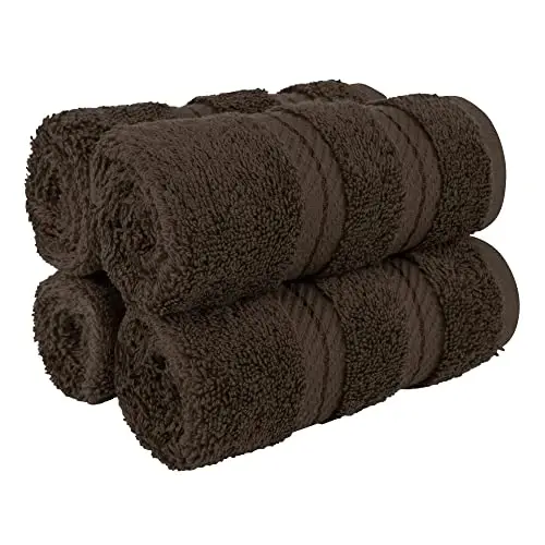 Banyo için Amerikan Soft Linen Lüks Yüz Bezleri, 600 GSM %100 Pamuk 4 Parça Türk Yüz Bezi Seti, Vücut ve Yüz için 13x13 inç Yumuşak Bezler, Kahverengi Yüz Bezleri 