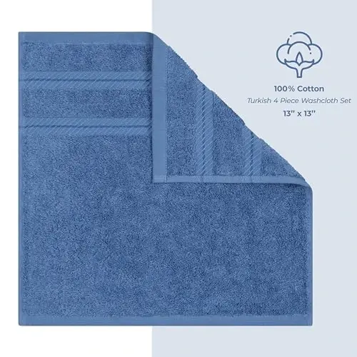 Banyo için Amerikan Soft Linen Lüks Yüz Bezleri, 600 GSM %100 Pamuk 4 Parçalı Türk Yüz Bezi Seti, Vücut ve Yüz için 13x13 inç Yumuşak Bezler, Elektrik Mavisi Yüz Bezleri - 4