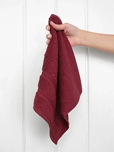 Banyo için Amerikan Soft Linen Lüks Yüz Havluları, 600 GSM %100 Pamuk 4 Parça Türk Yüz Bezi Seti, Vücut ve Yüz için 13x13 inç Yumuşak Bezler, Bordo Yüz Havluları - 2