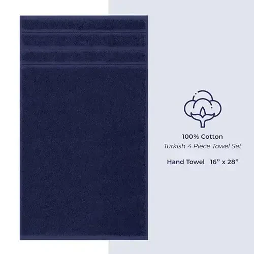 American Soft Linen Luxury Hand Towels for Bathroom, 600 GSM 100% Cotton Turkish 4 Piece Hand Towel Set, 600 GSM Hand Face Towels for Kitchen, Navy Blue Hand Towels - 5
