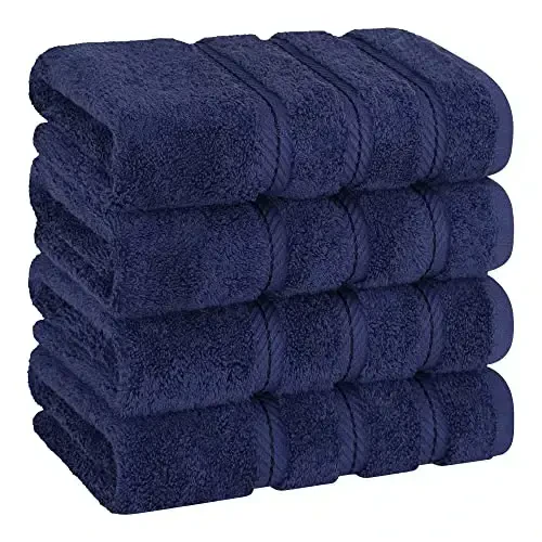 American Soft Linen Luxury Hand Towels for Bathroom, 600 GSM 100% Cotton Turkish 4 Piece Hand Towel Set, 600 GSM Hand Face Towels for Kitchen, Navy Blue Hand Towels - AMERICAN SOFT LINEN