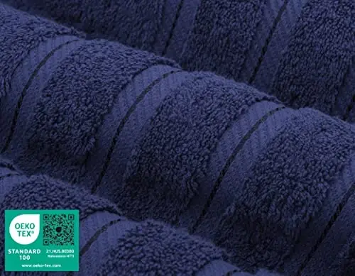 American Soft Linen Luxury Hand Towels for Bathroom, 600 GSM Heawy Weight 16x28 Size 100% Cotton Turkish 4 Piece Hand Face Towel Set, Navy Blue Hand Towels - 3