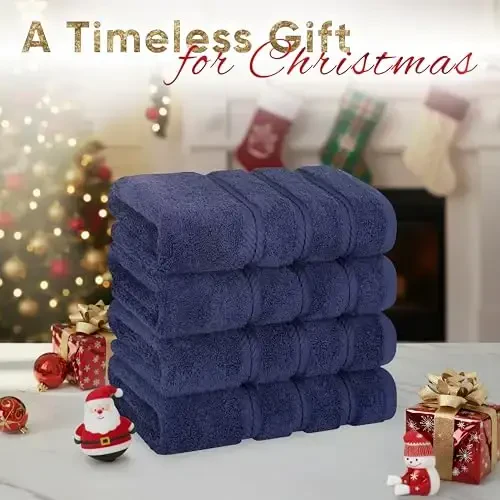 American Soft Linen Luxury Hand Towels for Bathroom, 600 GSM 100% Cotton Turkish 4 Piece Hand Towel Set, 600 GSM Hand Face Towels for Kitchen, Navy Blue Hand Towels - 2