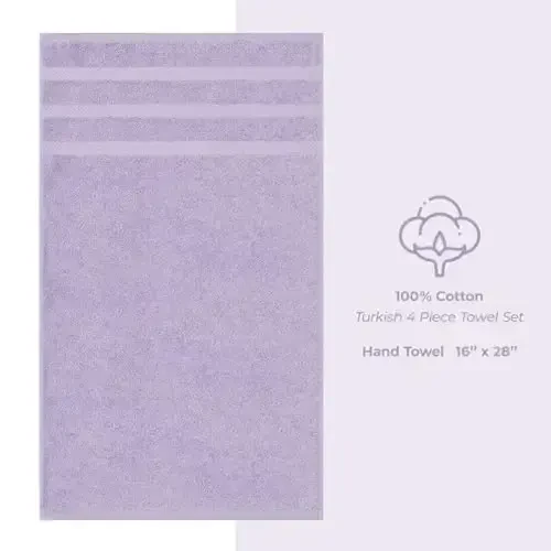 American Soft Linen Luxury Hand Towels for Bathroom, 600 GSM 100% Cotton Turkish 4 Piece Hand Towel Set, 600 GSM Hand Face Towels for Kitchen, Lilac Hand Towels - 5