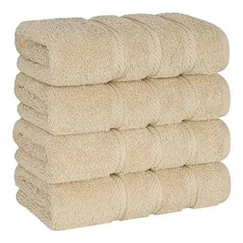 American Soft Linen Luxury Hand Towels for Bathroom, 600 GSM Heawy Weight 16x28 Size 100% Cotton Turkish 4 Piece Hand Face Towel Set, Beige Hand Towels 