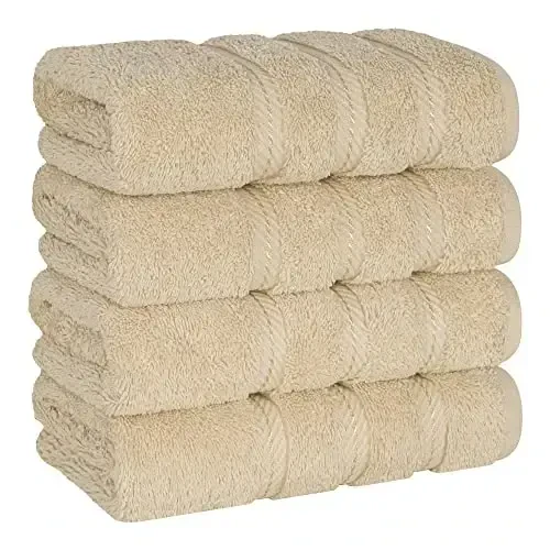 American Soft Linen Luxury Hand Towels for Bathroom, 600 GSM 100% Cotton Turkish 4 Piece Hand Towel Set, 600 GSM Hand Face Towels for Kitchen, Beige Hand Towels 
