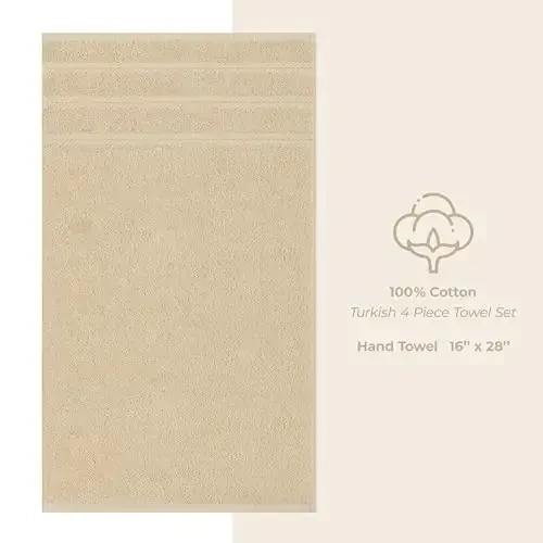 American Soft Linen Luxury Hand Towels for Bathroom, 600 GSM 100% Cotton Turkish 4 Piece Hand Towel Set, 600 GSM Hand Face Towels for Kitchen, Beige Hand Towels - 5