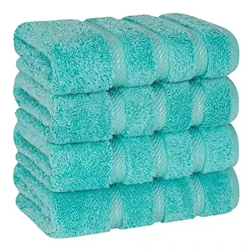 American Soft Linen Luxury Hand Towels for Bathroom, 600 GSM 100% Cotton Turkish 4 Piece Hand Towel Set, 600 GSM Hand Face Towels for Kitchen, Turquoise Blue Hand Towels - 1