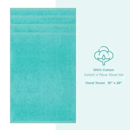 American Soft Linen Luxury Hand Towels for Bathroom, 600 GSM 100% Cotton Turkish 4 Piece Hand Towel Set, 600 GSM Hand Face Towels for Kitchen, Turquoise Blue Hand Towels - 5
