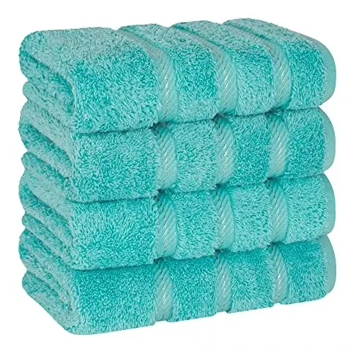 American Soft Linen Luxury Hand Towels for Bathroom, 600 GSM Heawy Weight 16x28 Size 100% Cotton Turkish 4 Piece Hand Face Towel Set, Turquoise Blue Hand Towels 