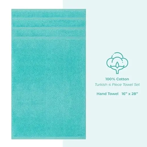 American Soft Linen Luxury Hand Towels for Bathroom, 600 GSM 100% Cotton Turkish 4 Piece Hand Towel Set, 600 GSM Hand Face Towels for Kitchen, Turquoise Blue Hand Towels - 4