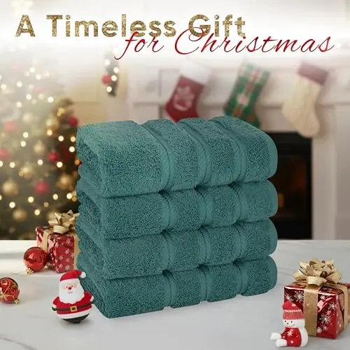 American Soft Linen Luxury Hand Towels for Bathroom, 600 GSM 100% Cotton Turkish 4 Piece Hand Towel Set, 600 GSM Hand Face Towels for Kitchen, Teal Hand Towels - 2