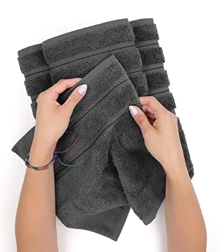 American Soft Linen Luxury Hand Towels for Bathroom, 600 GSM Heawy Weight 16x28 Size 100% Cotton Turkish 4 Piece Hand Face Towel Set, Dark Gray Hand Towels - 5