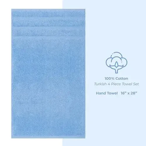 American Soft Linen Luxury Hand Towels for Bathroom, 600 GSM 100% Cotton Turkish 4 Piece Hand Towel Set, 600 GSM Hand Face Towels for Kitchen, Sky Blue Hand Towels - 5