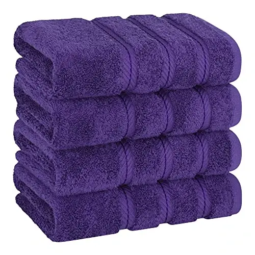 American Soft Linen Luxury Hand Towels for Bathroom, 600 GSM 100% Cotton Turkish 4 Piece Hand Towel Set, 600 GSM Hand Face Towels for Kitchen, Purple Hand Towels - AMERICAN SOFT LINEN