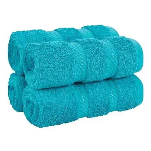 American Soft Linen Luxury Washcloths for Bathroom, 600 GSM 100% Cotton 4 Piece Turkish Wash Cloth Set, 13x13 in Soft Rags for Body and Face, Aqua Blue Washcloths - 12