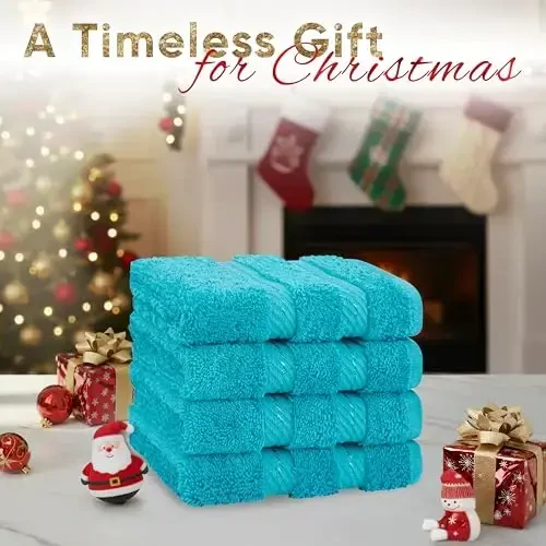 American Soft Linen Luxury Washcloths for Bathroom, 600 GSM 100% Cotton 4 Piece Turkish Wash Cloth Set, 13x13 in Soft Rags for Body and Face, Aqua Blue Washcloths - 11