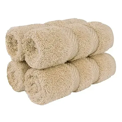 American Soft Linen Luxury Washcloths for Bathroom, 600 GSM 100% Cotton 4 Piece Turkish Wash Cloth Set, 13x13 in Soft Rags for Body and Face, Beige Washcloths - 1
