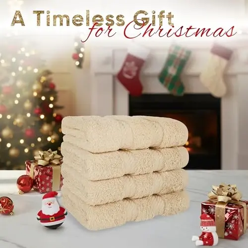 American Soft Linen Luxury Washcloths for Bathroom, 600 GSM 100% Cotton 4 Piece Turkish Wash Cloth Set, 13x13 in Soft Rags for Body and Face, Beige Washcloths - 2