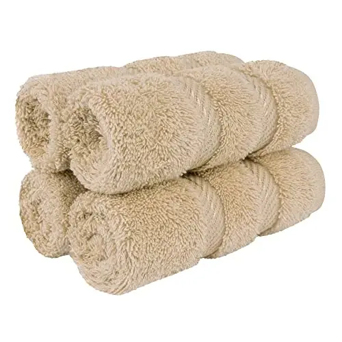 American Soft Linen Luxury Washcloths for Bathroom, 600 GSM 100% Cotton 4 Piece Turkish Wash Cloth Set, 13x13 in Soft Rags for Body and Face, Beige Washcloths 