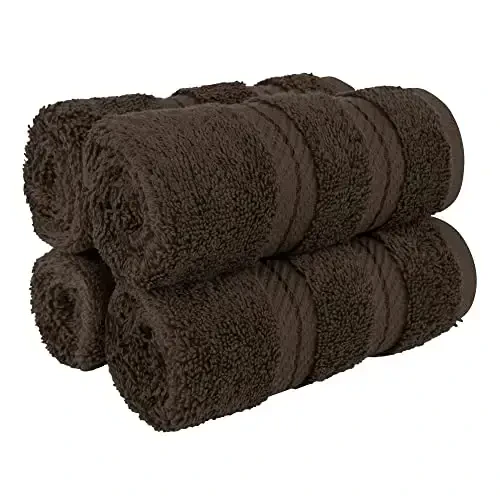 American Soft Linen Luxury Washcloths for Bathroom, 600 GSM 100% Cotton 4 Piece Turkish Wash Cloth Set, 13x13 in Soft Rags for Body and Face, Brown Washcloths 