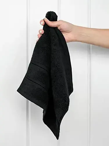 American Soft Linen Luxury Washcloths for Bathroom, 600 GSM 100% Cotton 4 Piece Turkish Wash Cloth Set, 13x13 in Soft Rags for Body and Face, Black Washcloths - 3