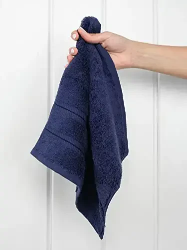 American Soft Linen Luxury Washcloths for Bathroom, 600 GSM 100% Cotton 4 Piece Turkish Wash Cloth Set, 13x13 in Soft Rags for Body and Face, Navy Blue Washcloths - 3