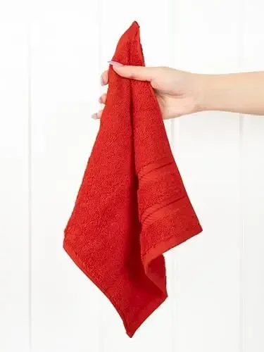 American Soft Linen Luxury Washcloths for Bathroom, 600 GSM 100% Cotton 4 Piece Turkish Wash Cloth Set, 13x13 in Soft Rags for Body and Face, Red Washcloths - 3
